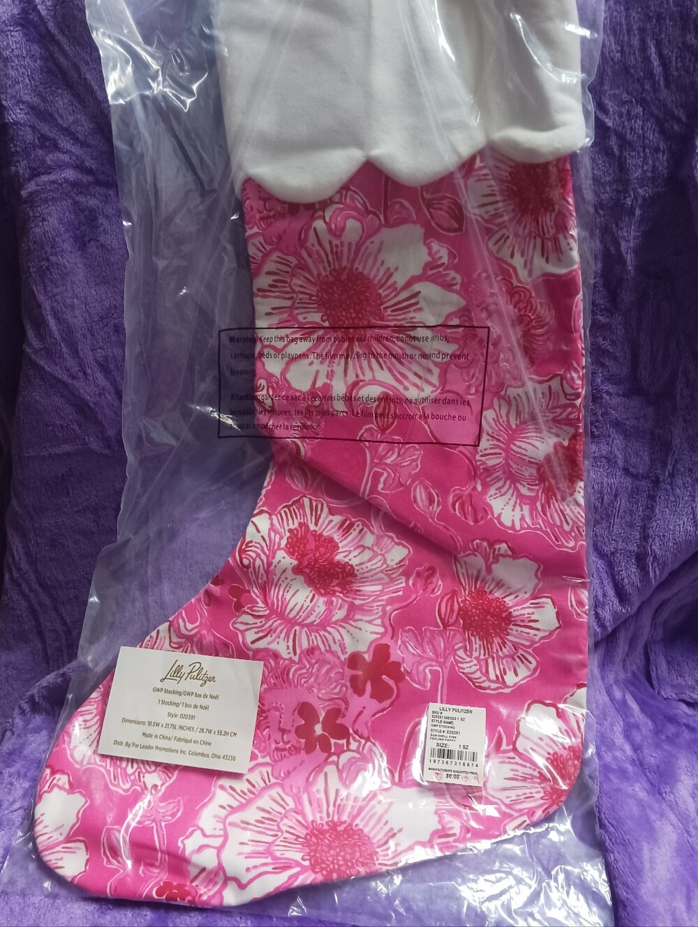 NWT Lilly Pulitzer Holiday GWP Stocking In Sun Shell Pink Feeling Poppy